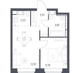 Планировка однокомнатной(квартира) площадью 32.54 квадратных метров в ЖК “ЖК Большое Путилково”