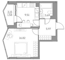 Планировка однокомнатной(квартира) площадью 37.6 квадратных метров в “ЖК Аквилон Beside 2.0”