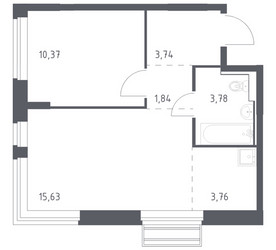 Планировка однокомнатной(квартира) площадью 39.12 квадратных метров в ЖК “ЖК Рублевский Квартал”