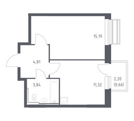 Планировка однокомнатной(квартира) площадью 35.82 квадратных метров в ЖК “ЖК Рублевский Квартал”