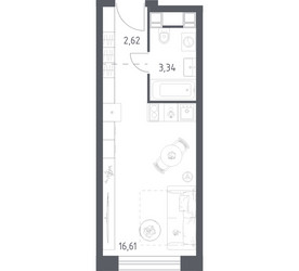Планировка студии(апартаменты) площадью 22.57 квадратных метров в ЖК “ЖК Пятницкое 58 (Перец)”