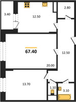 Планировка двухкомнатной(квартира) площадью 67.4 квадратных метров в “ЖК Эдельвейс (Первомайское)”
