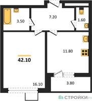 Планировка однокомнатной(квартира) площадью 42.1 квадратных метров в “ЖК 1-й Донской (Первый Донской)”