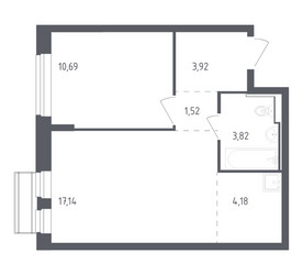 Планировка однокомнатной(квартира) площадью 41.27 квадратных метров в ЖК “ЖК Рублевский Квартал”