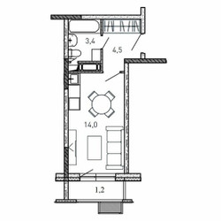 Планировка студии(квартира) площадью 23.1 квадратных метров в ЖК “ЖК Квартал Светлый”