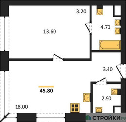 Планировка однокомнатной(квартира) площадью 45.7 квадратных метров в ЖК “ЖК SOUL (СОУЛ)”