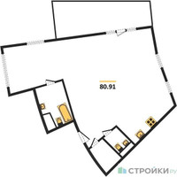 Планировка двухкомнатной(квартира) площадью 80.91 квадратных метров в “ЖК Клубный дом Рублево”