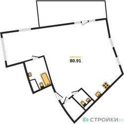 Планировка двухкомнатной(квартира) площадью 80.91 квадратных метров в “ЖК Клубный дом Рублево”