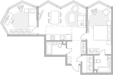 Планировка двухкомнатной(квартира) площадью 78.23 квадратных метров в ЖК “ЖК Мневники от Гранель”