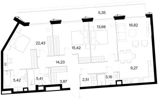 Планировка трехкомнатной(квартира) площадью 119.5 квадратных метров в “ЖК 26 ПАРКВЬЮ”