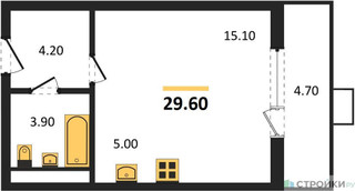 Планировка студии(квартира) площадью 29.5 квадратных метров в “ЖК Пироговская Ривьера”