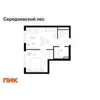 Планировка однокомнатной(квартира) площадью 33.5 квадратных метров в “ЖК Середневский лес”