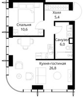Планировка однокомнатной(квартира) площадью 48.8 квадратных метров в “ЖК Сити Бэй”