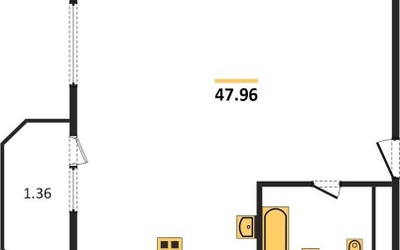 Планировка однокомнатной(квартира) площадью 47.96 квадратных метров в ЖК “ЖК Одинбург”