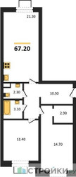 Планировка двухкомнатной(квартира) площадью 67.2 квадратных метров в ЖК “ЖК Союзный”