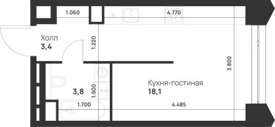 Планировка студии(квартира) площадью 25.3 квадратных метров в ЖК “ЖК Войс”