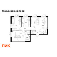 Планировка трехкомнатной(квартира) площадью 92.1 квадратных метров в “ЖК Люблинский парк”