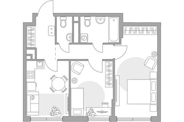 Планировка двухкомнатной(квартира) площадью 51.46 квадратных метров в ЖК “ЖК Нижегородская от Гранель”