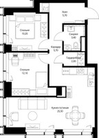 Планировка двухкомнатной(квартира) площадью 66.8 квадратных метров в “ЖК Веер”