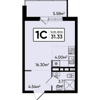 Планировка студии(квартира) площадью 31.33 квадратных метров в “ЖК Северный Квартал”