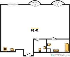 Планировка двухкомнатной(квартира) площадью 68.62 квадратных метров в “ЖК Дом Достижение”