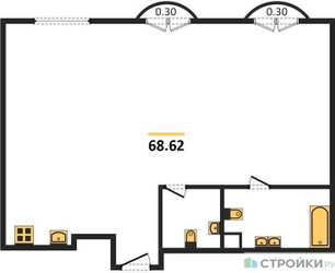 Планировка двухкомнатной(квартира) площадью 68.62 квадратных метров в ЖК “ЖК Дом Достижение”
