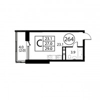 Планировка студии(квартира) площадью 29 квадратных метров в “ЖК Космос”