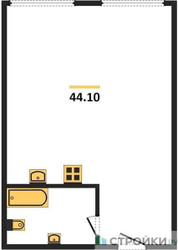 Планировка однокомнатной(апартаменты) площадью 44.1 квадратных метров в ЖК “ЖК Nametkin Tower (Наметкин Тауэр)”