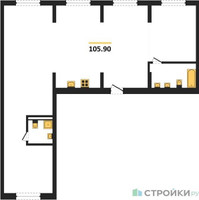 Планировка трехкомнатной(квартира) площадью 105.9 квадратных метров в “ЖК Первый квартал”
