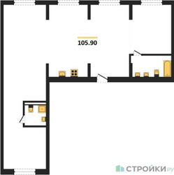 Планировка трехкомнатной(квартира) площадью 105.9 квадратных метров в ЖК “ЖК Первый квартал”