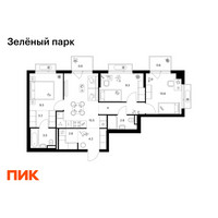 Планировка трехкомнатной(квартира) площадью 66.4 квадратных метров в “ЖК Зеленый парк”