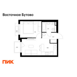 Планировка однокомнатной(квартира) площадью 33.6 квадратных метров в ЖК “ЖК Восточное Бутово”