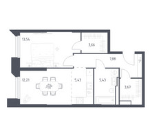 Планировка однокомнатной(апартаменты) площадью 51.82 квадратных метров в “ЖК Скай Спутник”