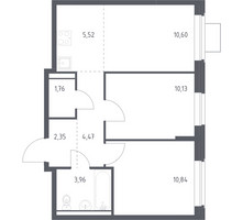 Планировка двухкомнатной(квартира) площадью 49.63 квадратных метров в “ЖК Квартал Западный”