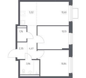 Планировка двухкомнатной(квартира) площадью 49.63 квадратных метров в ЖК “ЖК Квартал Западный”