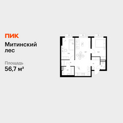 Планировка двухкомнатной(квартира) площадью 56.7 квадратных метров в ЖК “ЖК Митинский лес”