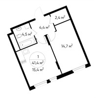 Планировка однокомнатной(квартира) площадью 41.4 квадратных метров в “ЖК Переделкино Ближнее”
