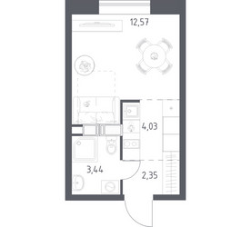 Планировка студии(квартира) площадью 22.39 квадратных метров в ЖК “ЖК Цветочные Поляны”