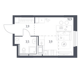 Планировка студии(квартира) площадью 21.7 квадратных метров в ЖК “ЖК Мытищи Парк”