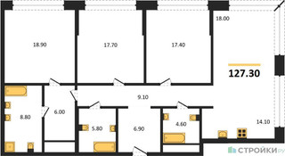 Планировка трехкомнатной(квартира) площадью 127.3 квадратных метров в “ЖК Монблан”