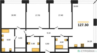 Планировка трехкомнатной(квартира) площадью 127.3 квадратных метров в ЖК “ЖК Монблан”