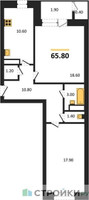 Планировка двухкомнатной(квартира) площадью 65.8 квадратных метров в “ЖК Три квартала”