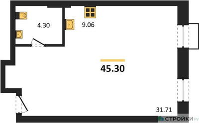 Планировка студии(квартира) площадью 45.3 квадратных метров в ЖК “ЖК Резиденции Архитекторов”