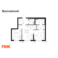 Планировка двухкомнатной(квартира) площадью 51.6 квадратных метров в “ЖК Ярославский”