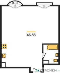 Планировка однокомнатной(квартира) площадью 46.88 квадратных метров в ЖК “ЖК Дом Достижение”