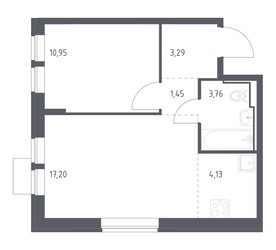 Планировка однокомнатной(квартира) площадью 40.78 квадратных метров в ЖК “ЖК Молжаниново”