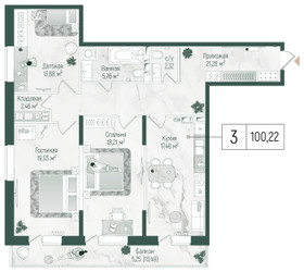 Планировка трехкомнатной(квартира) площадью 105.46 квадратных метров в ЖК “ЖК Рига Хиллс”