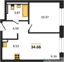 Планировка однокомнатной(квартира) площадью 34.66 квадратных метров в “ЖК Егорово Парк”
