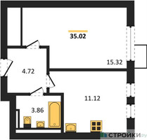 Планировка однокомнатной(квартира) площадью 35.02 квадратных метров в “ЖК Мытищи Парк”