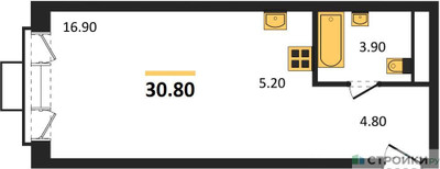 Планировка студии(квартира) площадью 30.8 квадратных метров в ЖК “Лесная Коллекция”